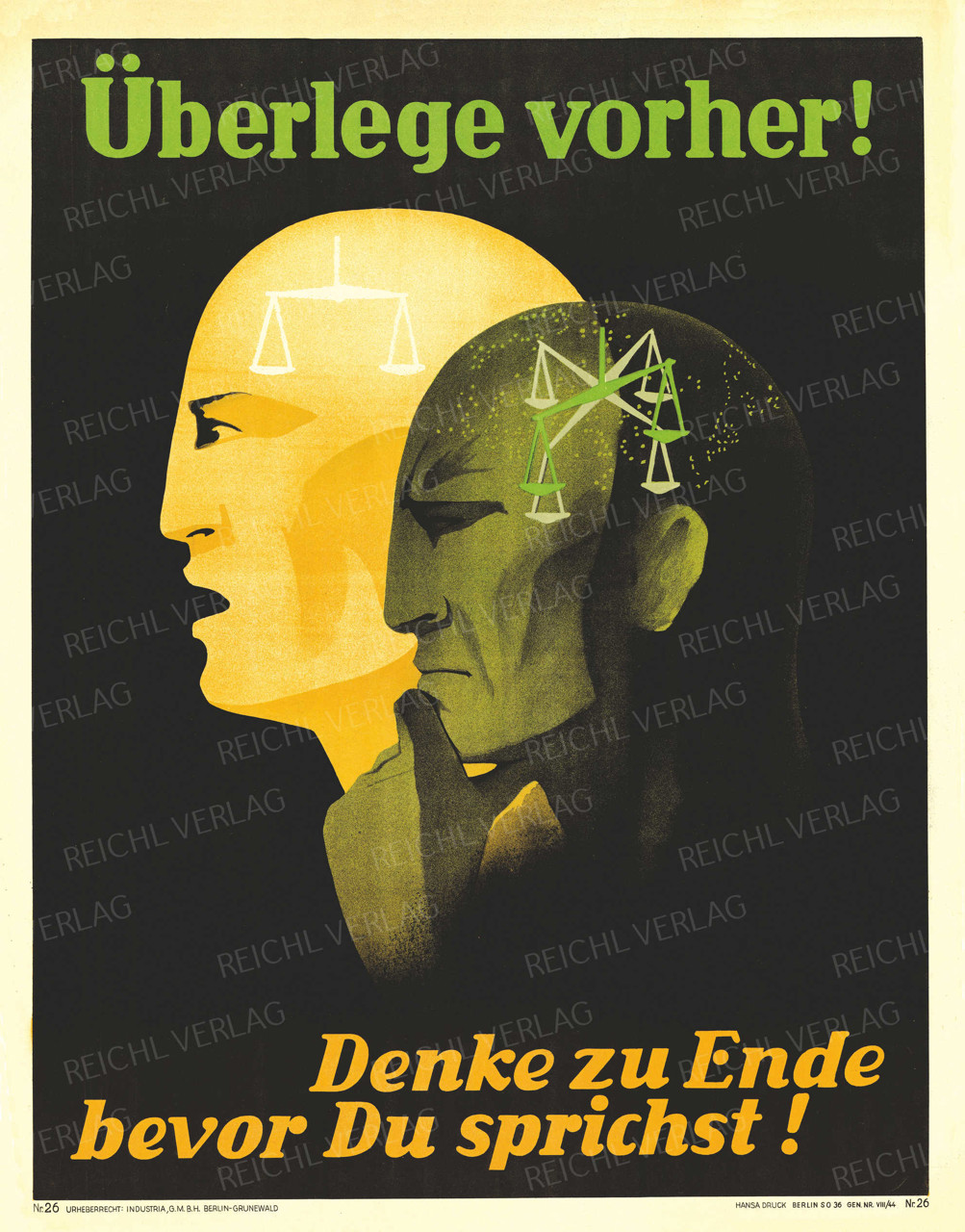 Bild von Plakat Industria 50er Jahre: Überlege vorher! 
